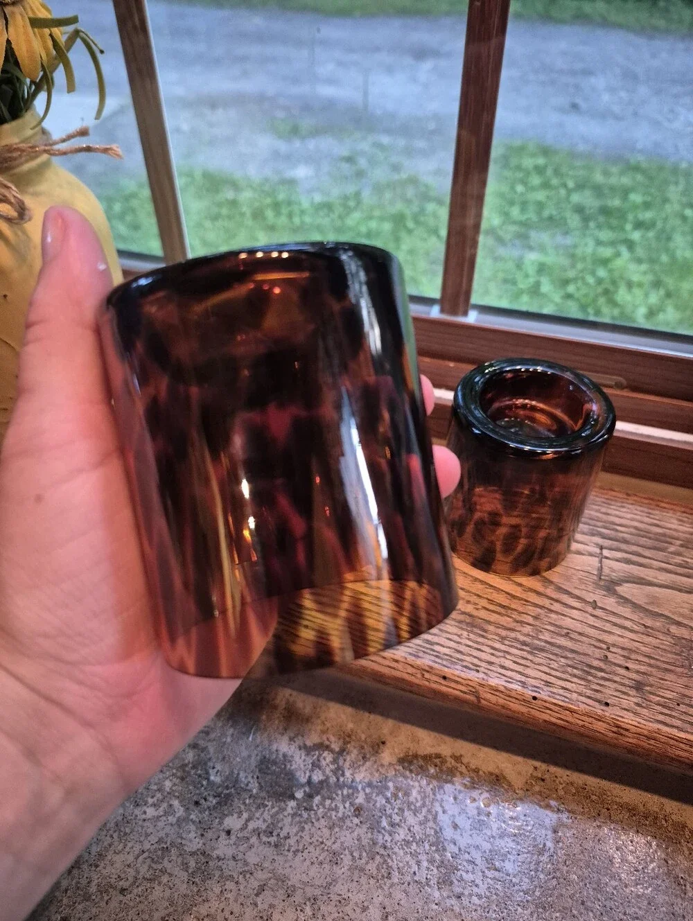 2pc. New Glass Tortoise shell Blown Glass Tealight Candle Holders Set